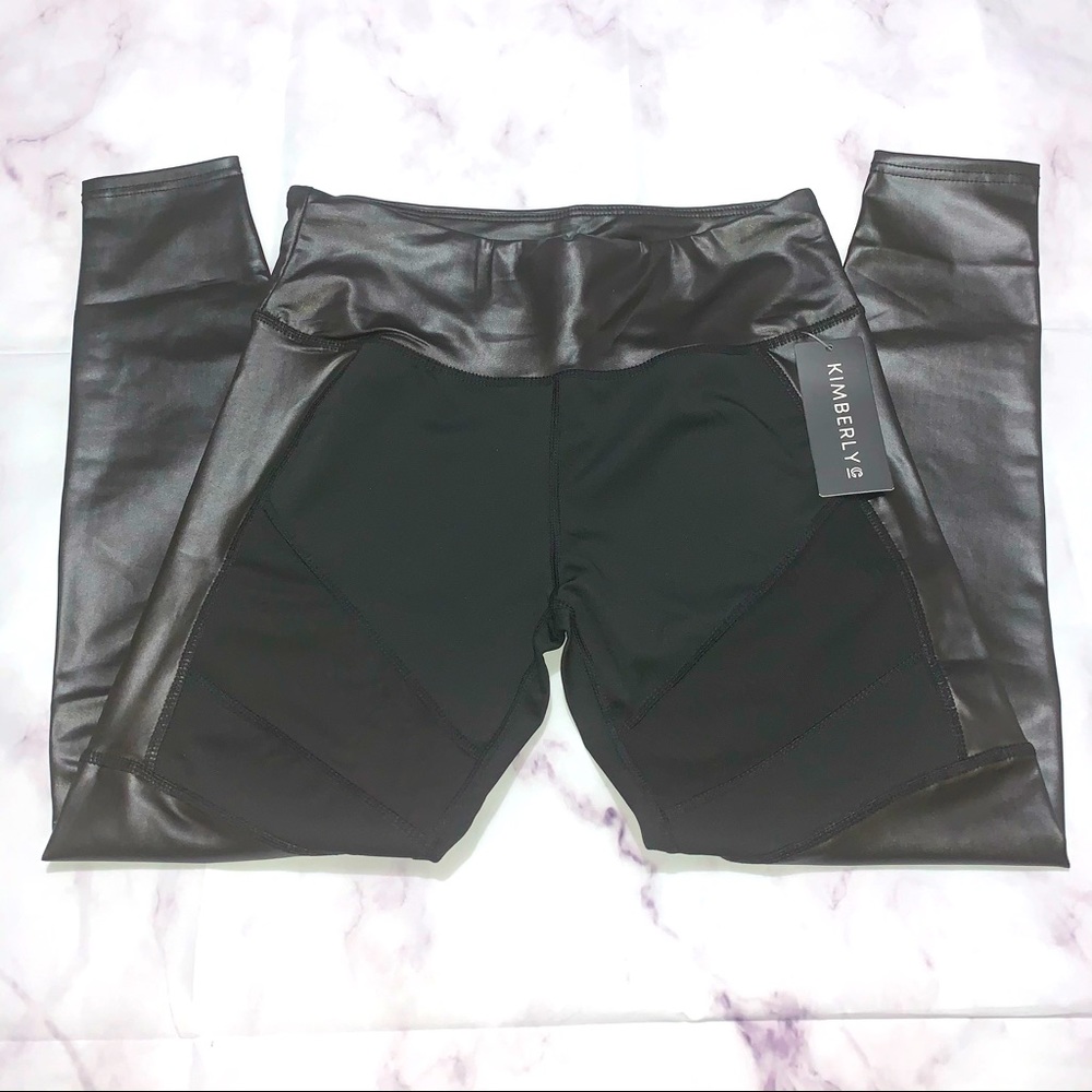Matte Mesh Panel Shine Leggings - Picture 5 of 10